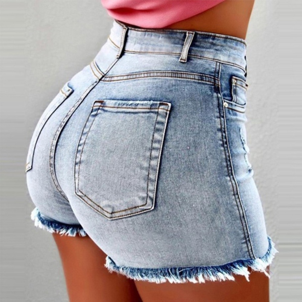 Shorts Denim Frayed - Damen High-Waist Distressed Jeans-Shorts mit Ausgefranstem