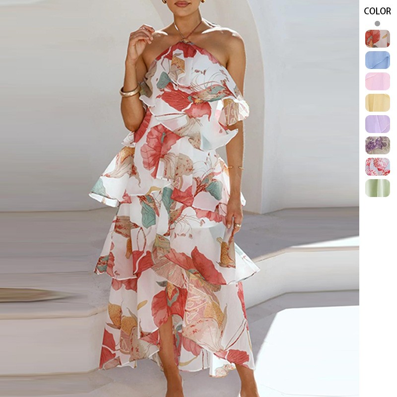 Maxi Dress Halter - Elegantes Party-Maxikleid aus Chiffon, schulterfreies Kleid,