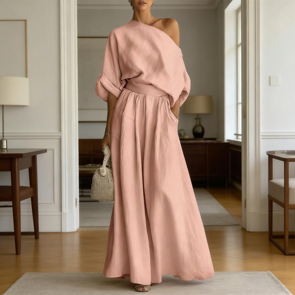 Blouse Off Shoulder - Damen-Blusen-Hosen-Set, elegantes europäisches und amerikanisches, tailliertes