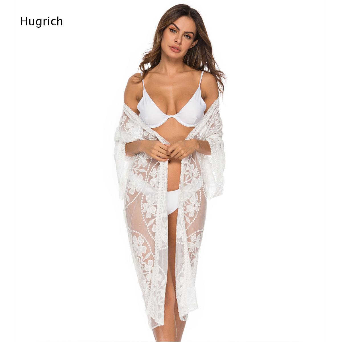 Kimono Sheer Floral - Eleganter weißer Kimono mit floraler Stickerei,