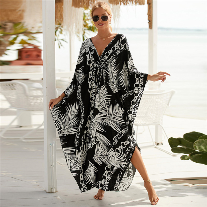 Cover Up Kaftan - Damen Plus Size Animal Print V-Ausschnitt