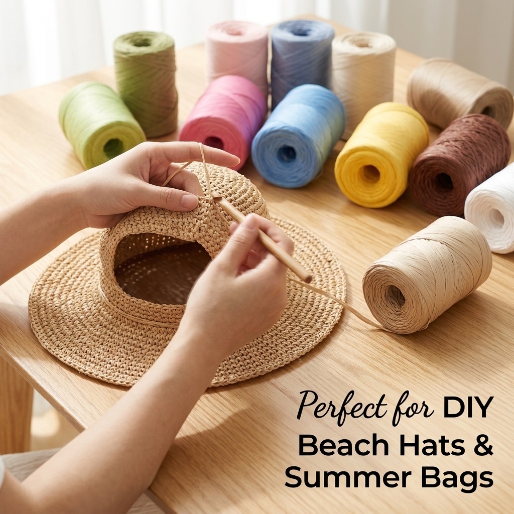 Crochet Bag Raffia - 150m DIY Naturpapier-Raffiagarn Weicher Stroh-Webfaden für