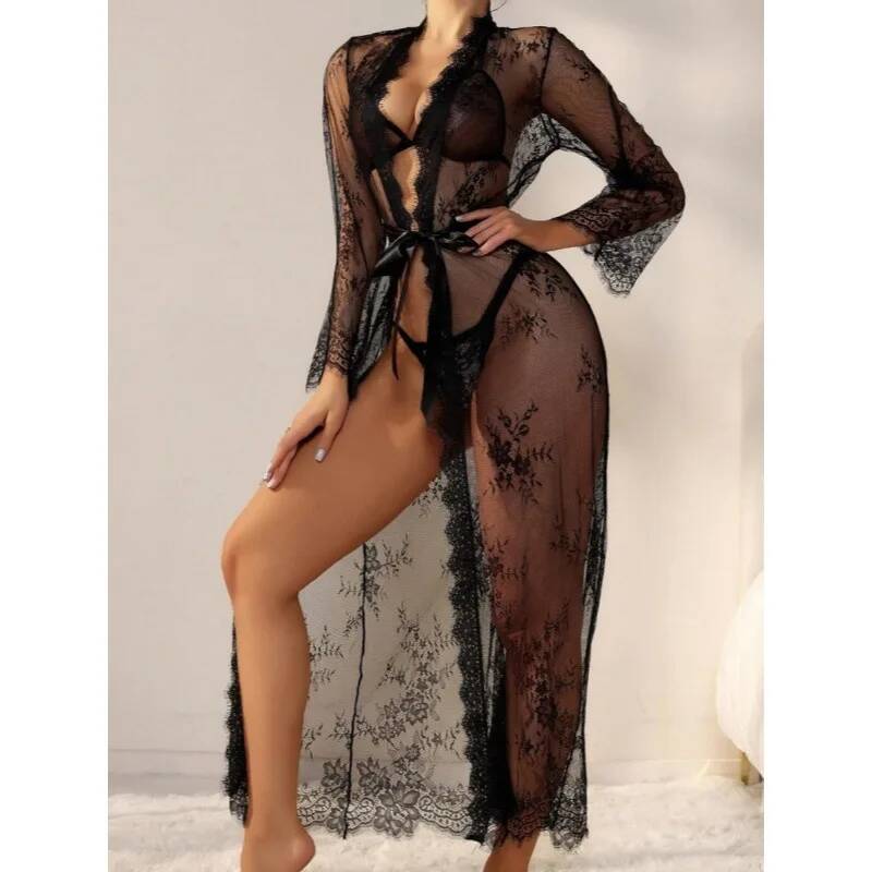 Schwarzer transparenter langer – Kimono Sheer Floral Bewertung und Preis
