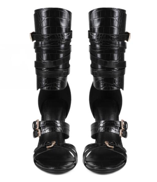 Sexy schwarze Leder-Sandalen m – Sandal Strappy Heeled Bewertung und Preis