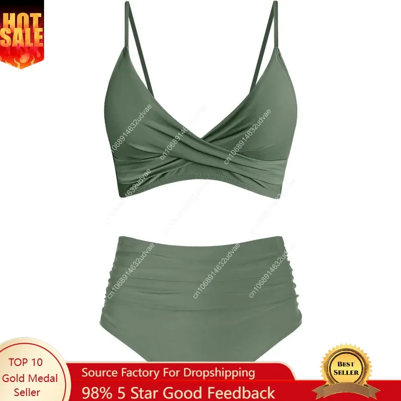 Damen-Bikini-Sets mit hoher Ta – Swimsuit Bikini Ruched Bewertung und Preis